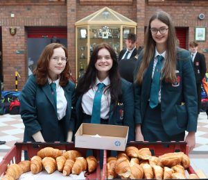 Pupils selling croissants Rebecca Gilbert, Molly Greer and Sarah Nesbitt
